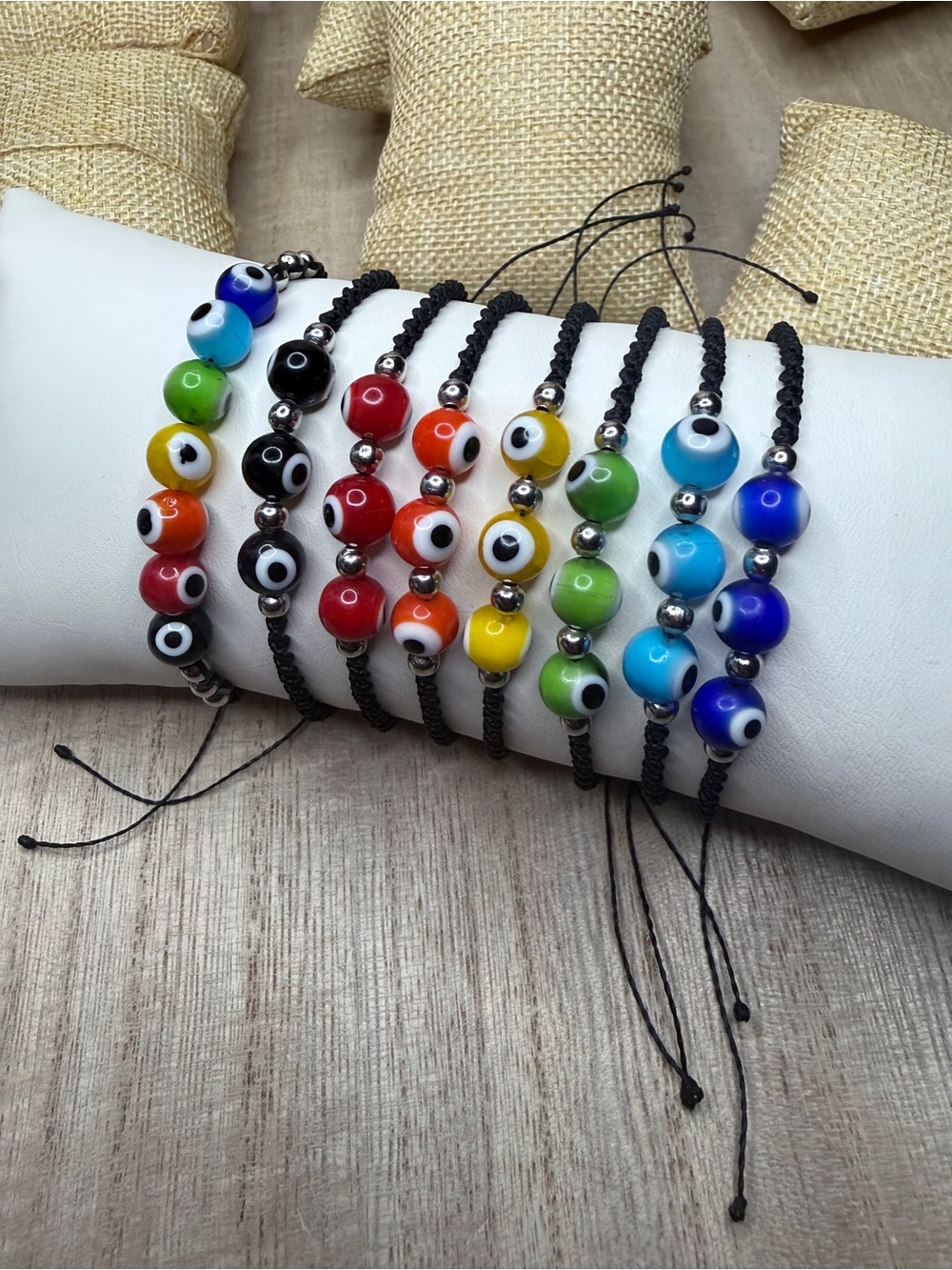 Handmade Silver Tone Evil Eye Cord Bracelet (CHOOSE ONE)